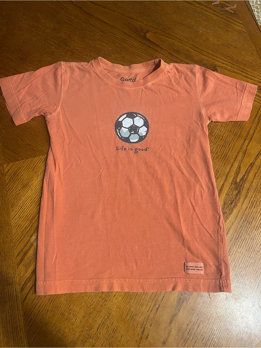 Life Is Good Coral Soccer Graphic Tee